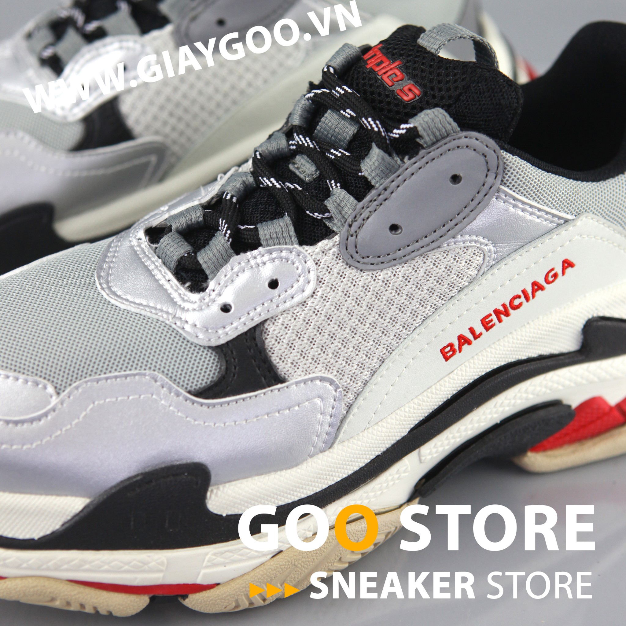 Giày Balenciaga Triple S xám bạc replica  GOO STORE