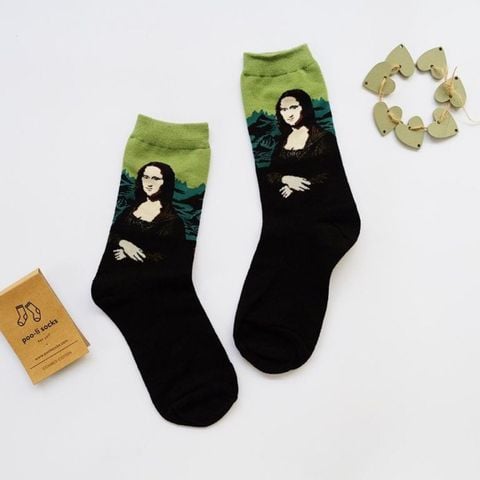 Vớ trung hình monalisa vớ nam nữ màu xanh lá 