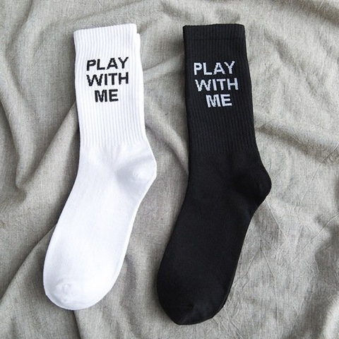 Vớ dài họa tiết chữ Play with me Vớ nam nữ