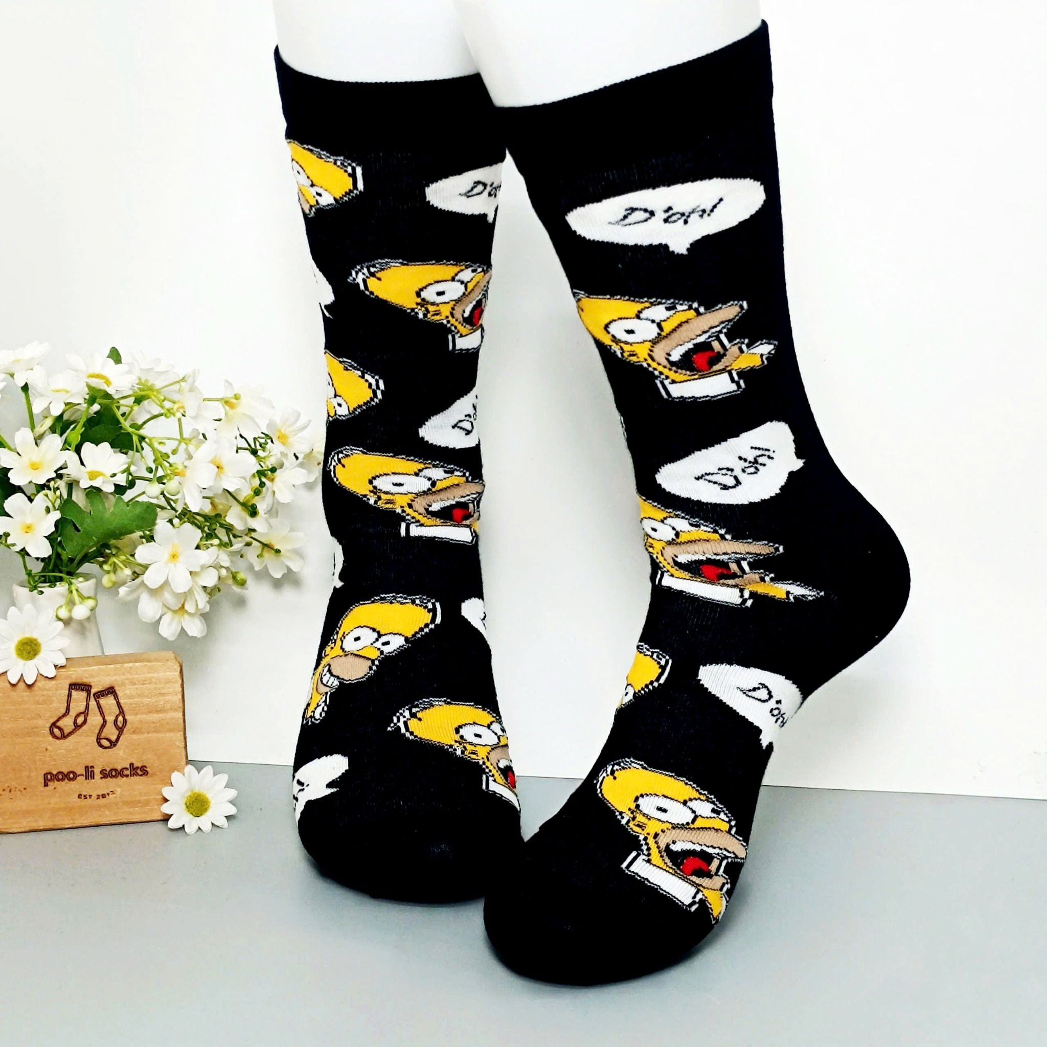 Vớ dài đen hoạ tiết đầu HOMER SIMPSON nói DOH