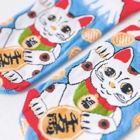 Vớ ngắn hoạ tiết mèo may mắn (Maneki neko) vớ nam nữ 