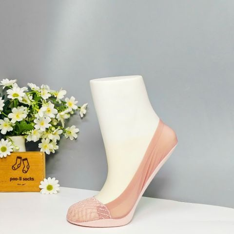 Vớ giấu trơn ren mũi hồng