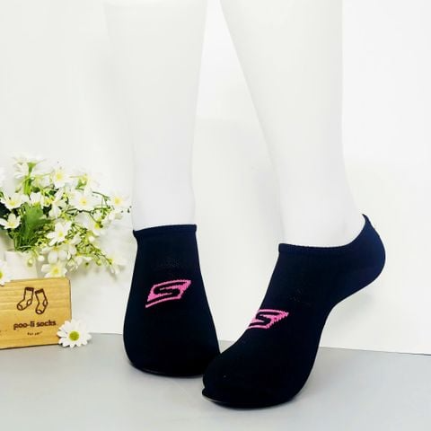 Vớ ngắn thể thao Skechers đen chữ hồng