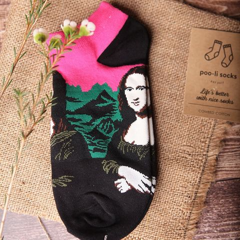  Vớ ngắn họa tiết nghệ thuật Mona Lisa hồng 