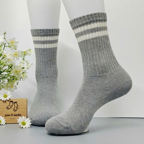 Vớ trung màu trơn xám nhạt 2 sọc trắng
