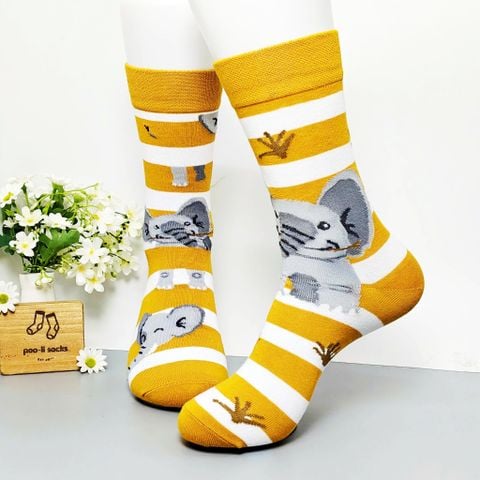  Vớ dài sọc trắng vàng hoạ tiết chú voi con 