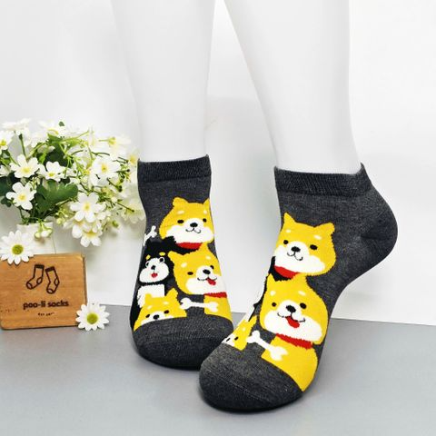 Vớ ngắn họa tiết cún xám đậm