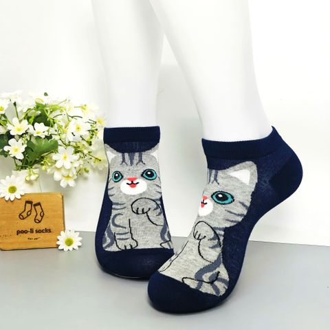 Vớ ngắn họa tiết mèo xanh navy