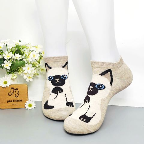 Vớ ngắn họa tiết mèo nâu