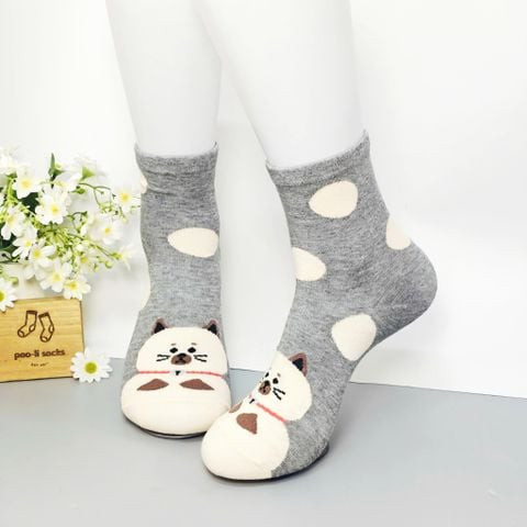 Vớ trung họa tiết mèo cún béo xám