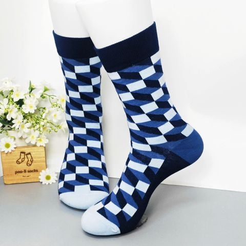 Vớ dài họa tiết sọc caro xanh dương