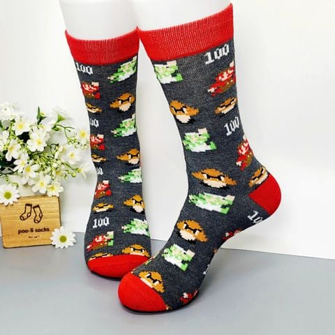Vớ dài hoạ tiết Mario đỏ xám xanh lá