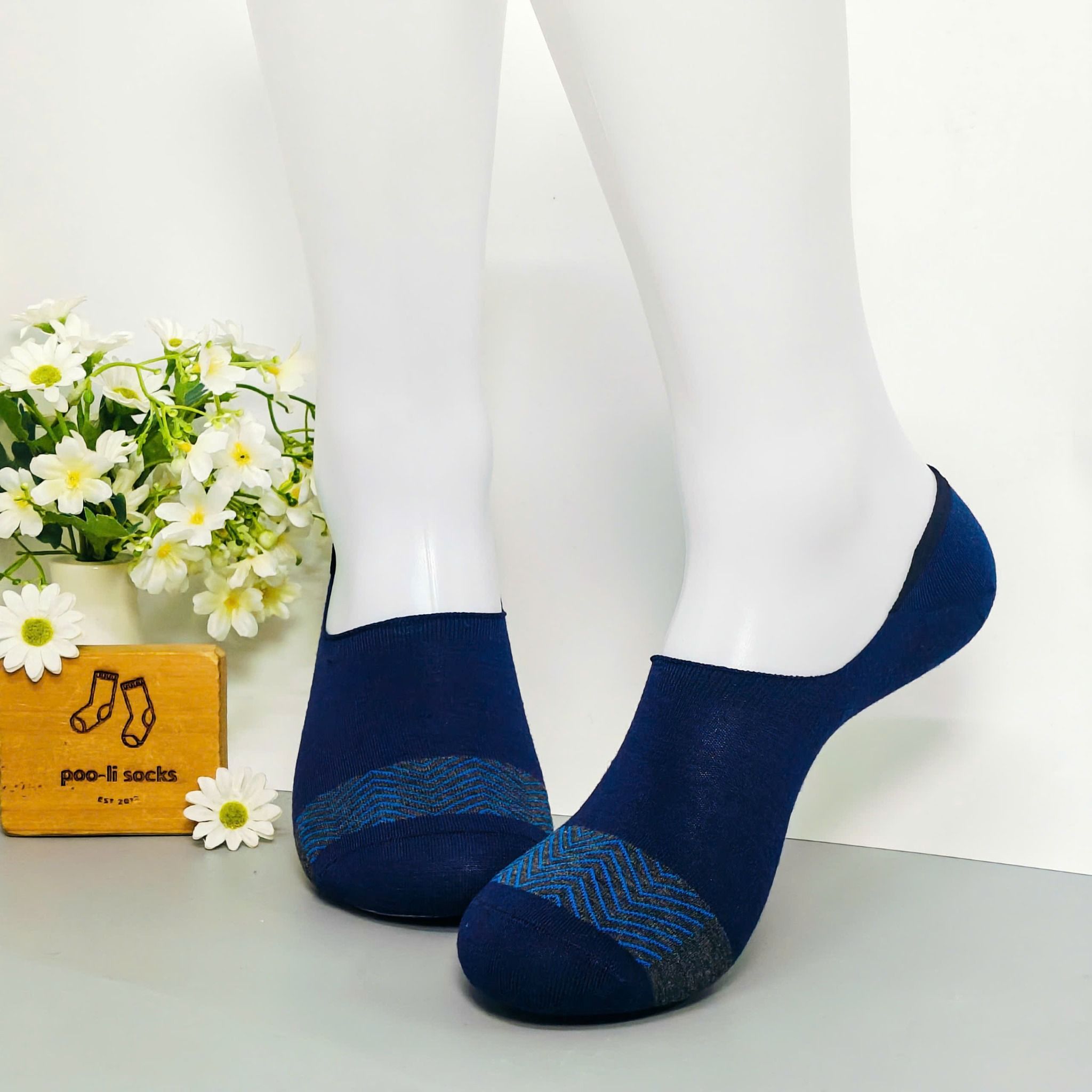 Vớ giấu họa tiết thể thao xanh dương sọc xám xanh dương