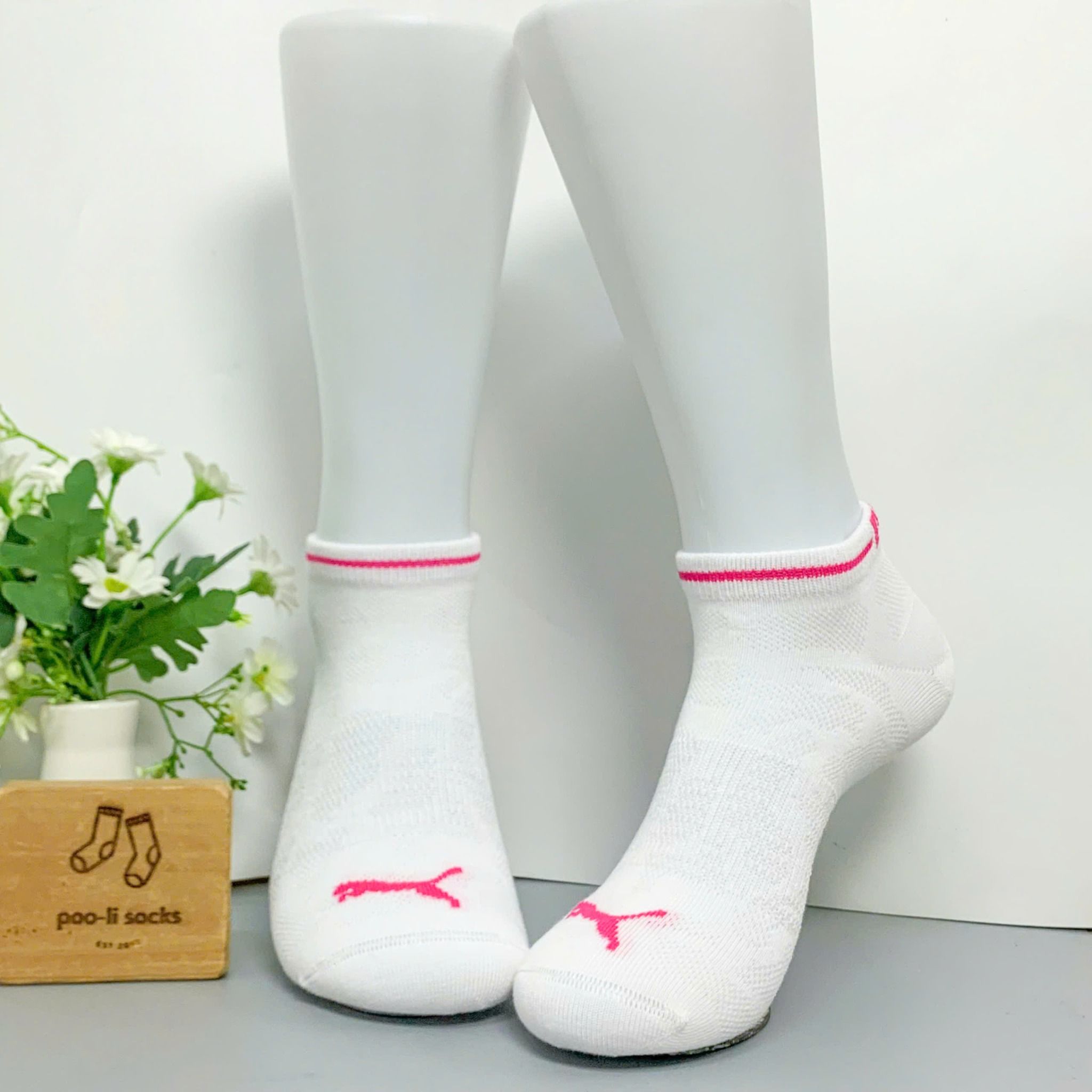 Vớ ngắn HIỆU PUMA màu trắng sọc hồng
