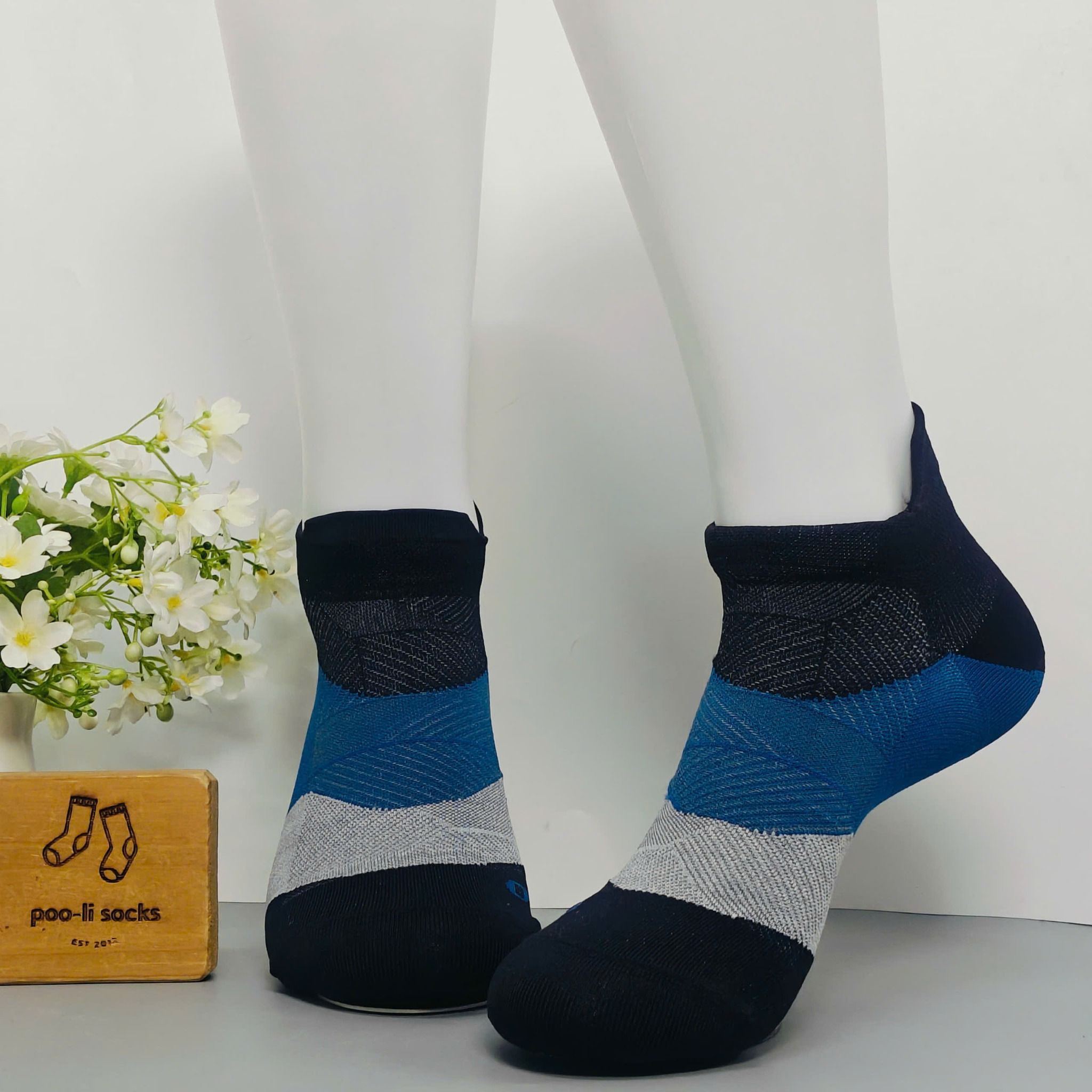 Vớ ngắn thể thao phối màu đen xanh xám