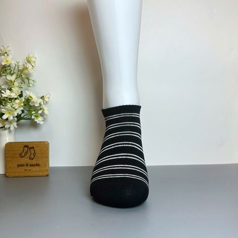  Vớ ngắn đen 2 sọc trắng 
