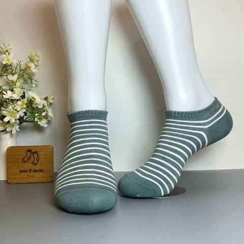 Vớ ngắn màu xanh lá sọc trắng 