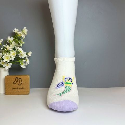  Vớ ngắn màu trắng họa tiêt tiên cá 