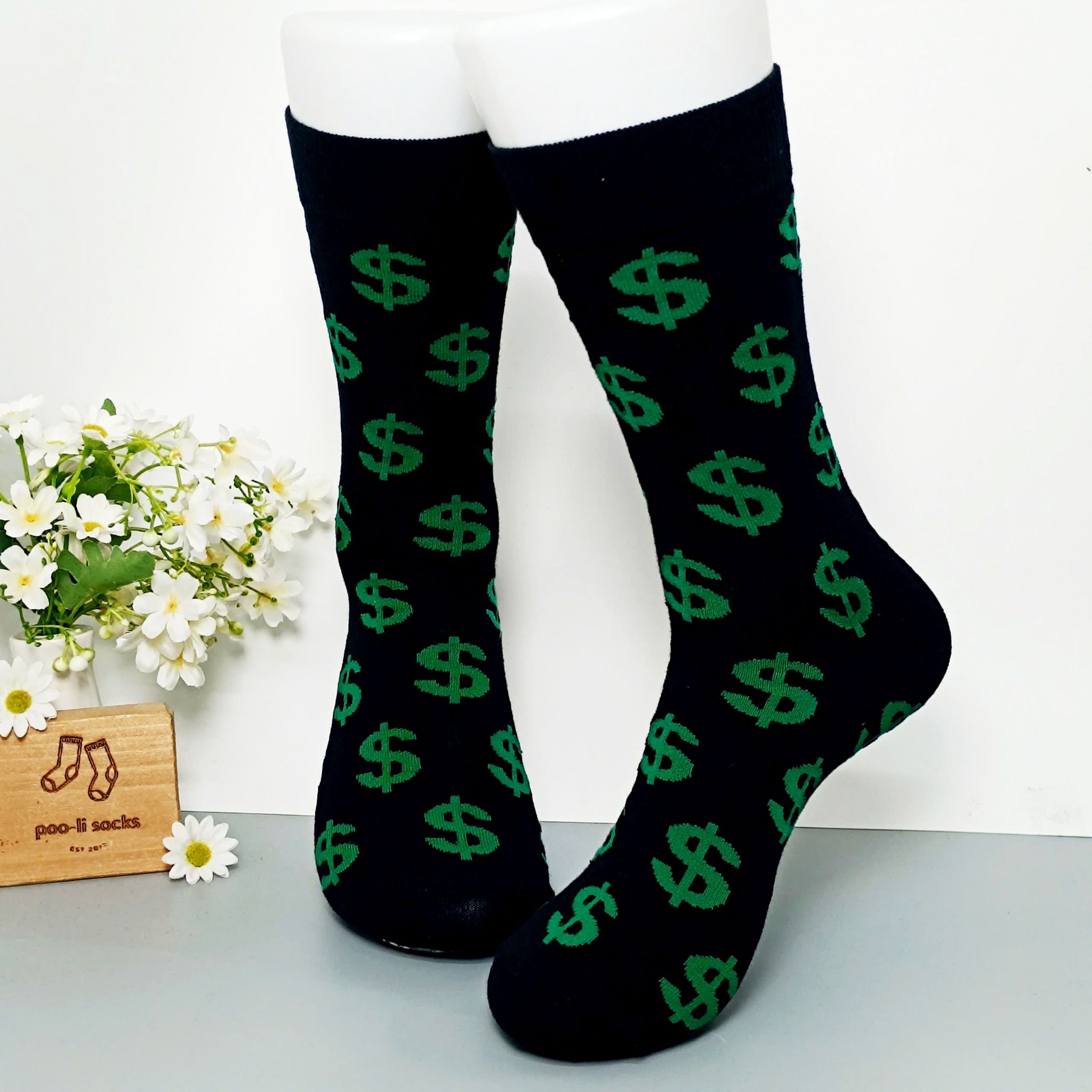 Vớ dài hoạ tiết dollar xanh lá