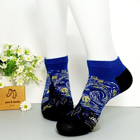  Vớ ngắn họa tiết nghệ thuật starry night xanh 