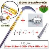  Bộ Dụng Cụ Gậy Sào Rút Gọn 7met (Gồm 9 món Sào Kim Loại, Vợt Quả, Cưa, Liềm Cắt Cành, 4 Móc Đa Năng, Chổi Lau Trần) 