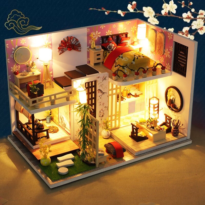 Mua đồ chơi ngôi nhà búp bê mô hình lắp gáp gỗ phòng ngủ của có đèn tăng  kèm kiếng chống bụi  Tiki