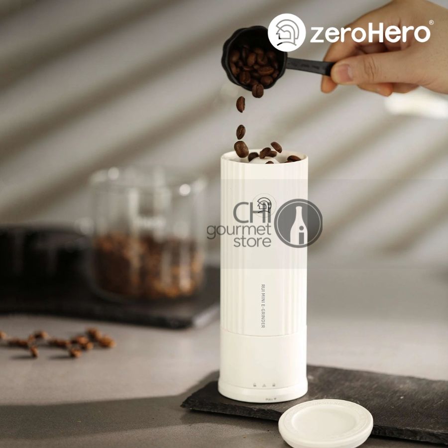 Máy Xay Cà Phê Cầm Tay Mini - Rui Mini E-grinder zeroHero - Màu trắng