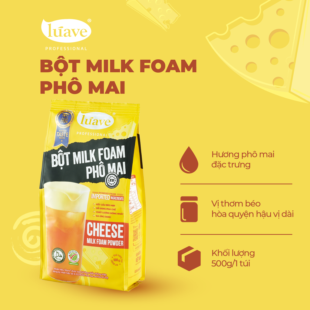 Bột Milk Foam Phô Mai - Lúave, Tạo lớp milk foam sánh mịn hương vị phô mai thơm béo đặc trưng