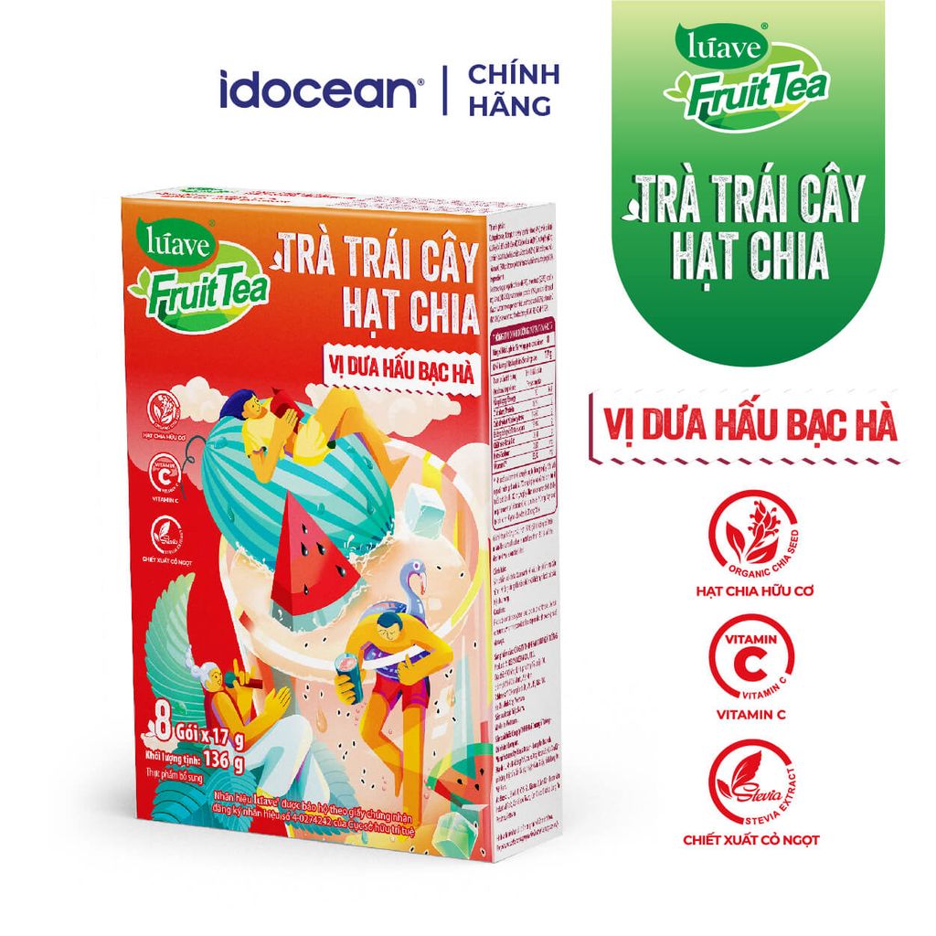 Trà trái cây hạt chia Lúave - Vị dưa hấu bạc hà (Bổ sung vitamin C, sử dụng hạt chia hữu cơ, chiết xuất cỏ ngọt Stevia)