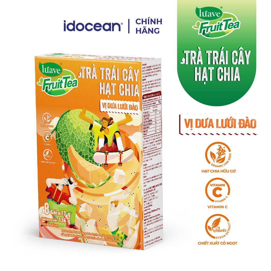 Trà trái cây hạt chia Lúave - Vị dưa lưới đào (Bổ sung vitamin C, sử dụng hạt chia hữu cơ, chiết xuất cỏ ngọt Stevia)