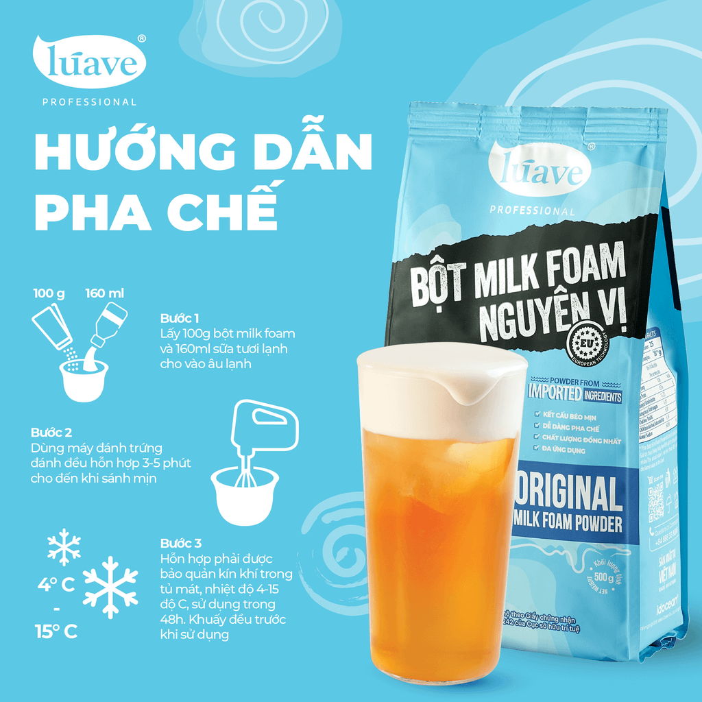 Bột Milk Foam Nguyên Vị Lúave - Thơm Béo Sánh Mịn, Topping Macchiato Cho Trà Sữa, Trà Trái Cây