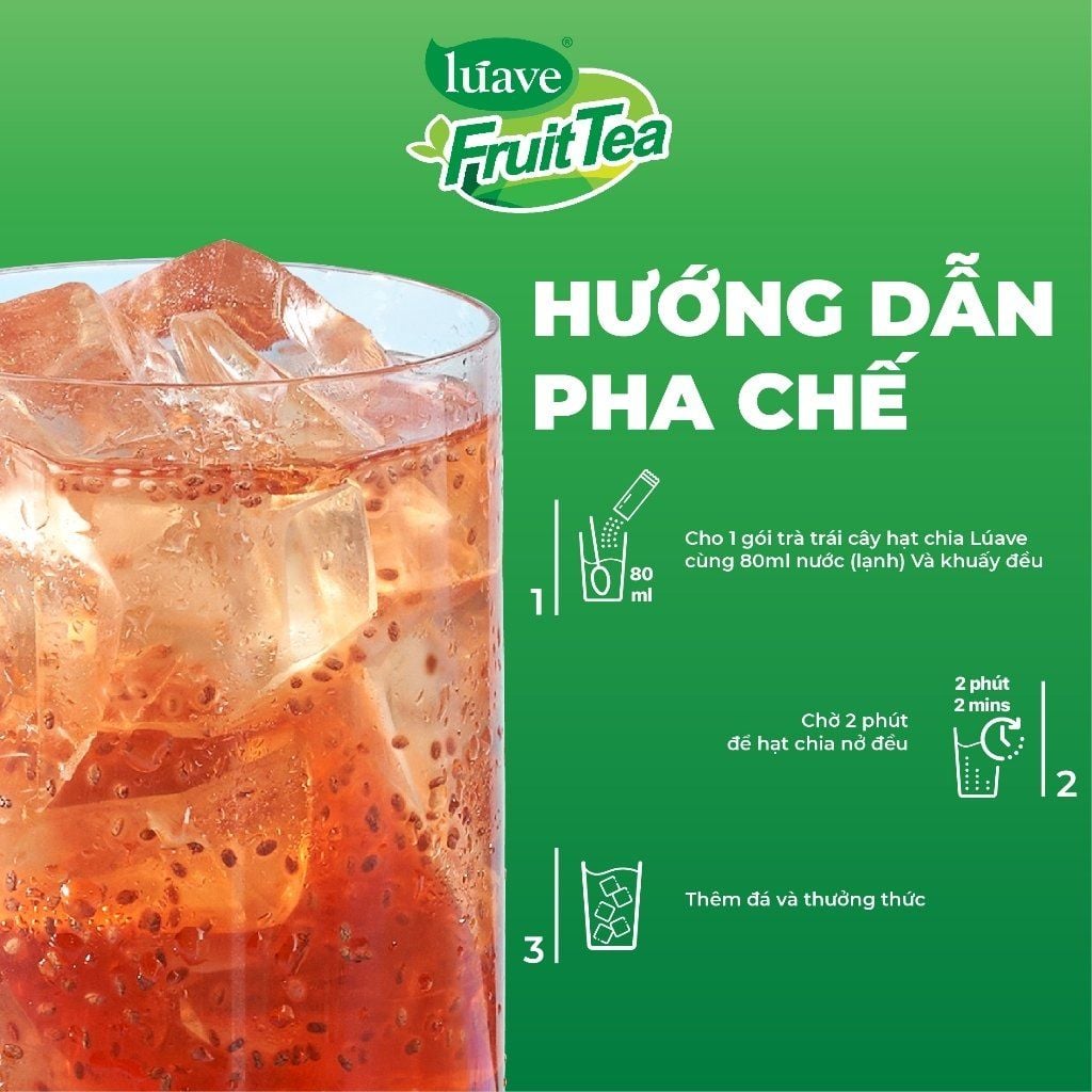 Trà trái cây hạt chia Lúave - Vị ổi hồng (Bổ sung vitamin C, sử dụng hạt chia hữu cơ, chiết xuất cỏ ngọt Stevia)