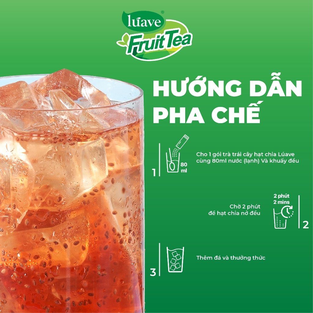 Trà trái cây hạt chia Lúave - Vị dưa hấu bạc hà (Bổ sung vitamin C, sử dụng hạt chia hữu cơ, chiết xuất cỏ ngọt Stevia)