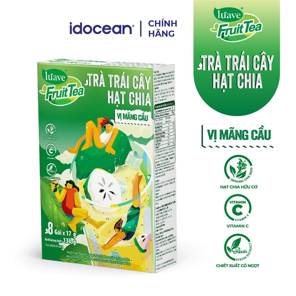 Trà trái cây hạt chia Lúave - Vị mãng cầu (Bổ sung vitamin C, sử dụng hạt chia hữu cơ, chiết xuất cỏ ngọt Stevia)
