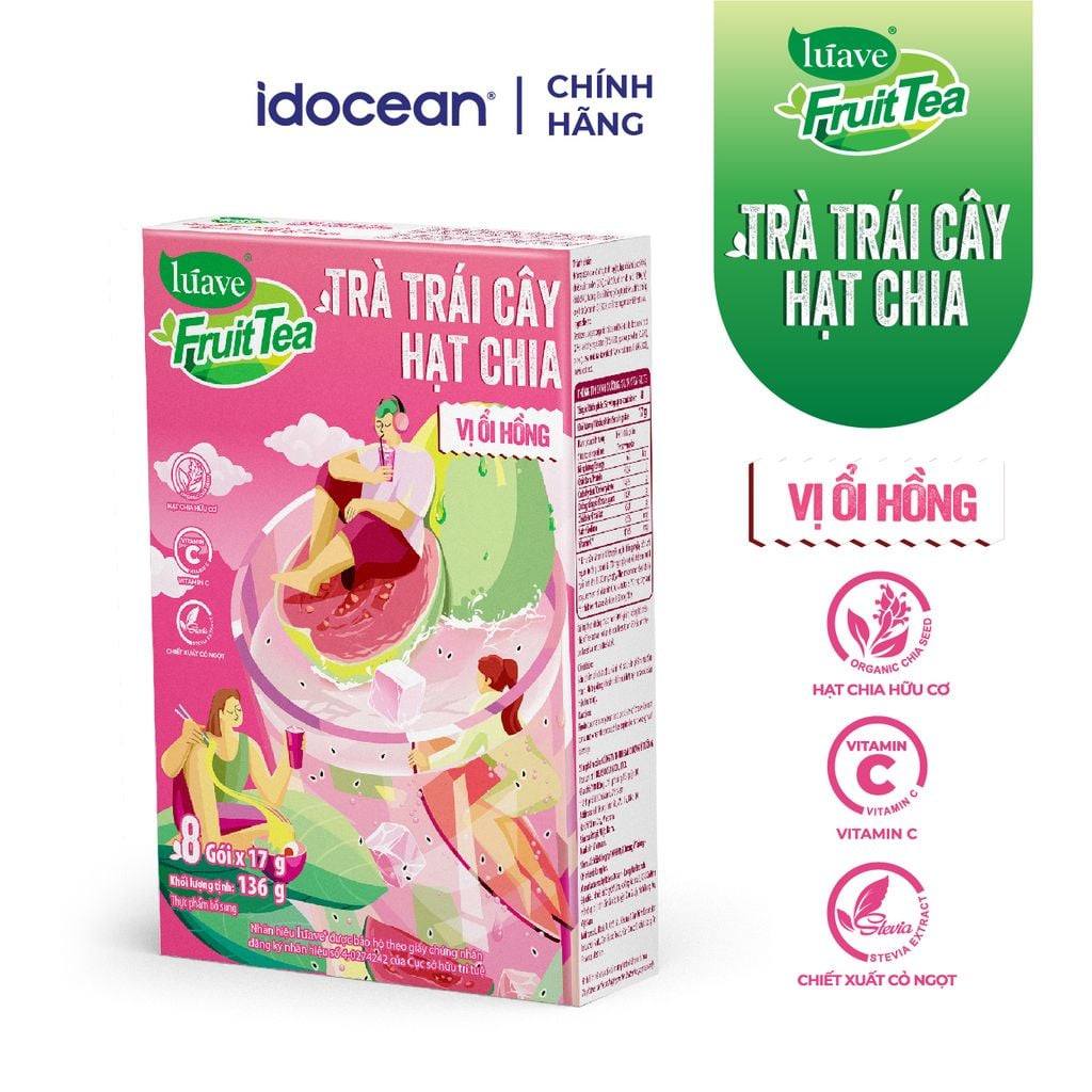 Trà trái cây hạt chia Lúave - Vị ổi hồng (Bổ sung vitamin C, sử dụng hạt chia hữu cơ, chiết xuất cỏ ngọt Stevia)
