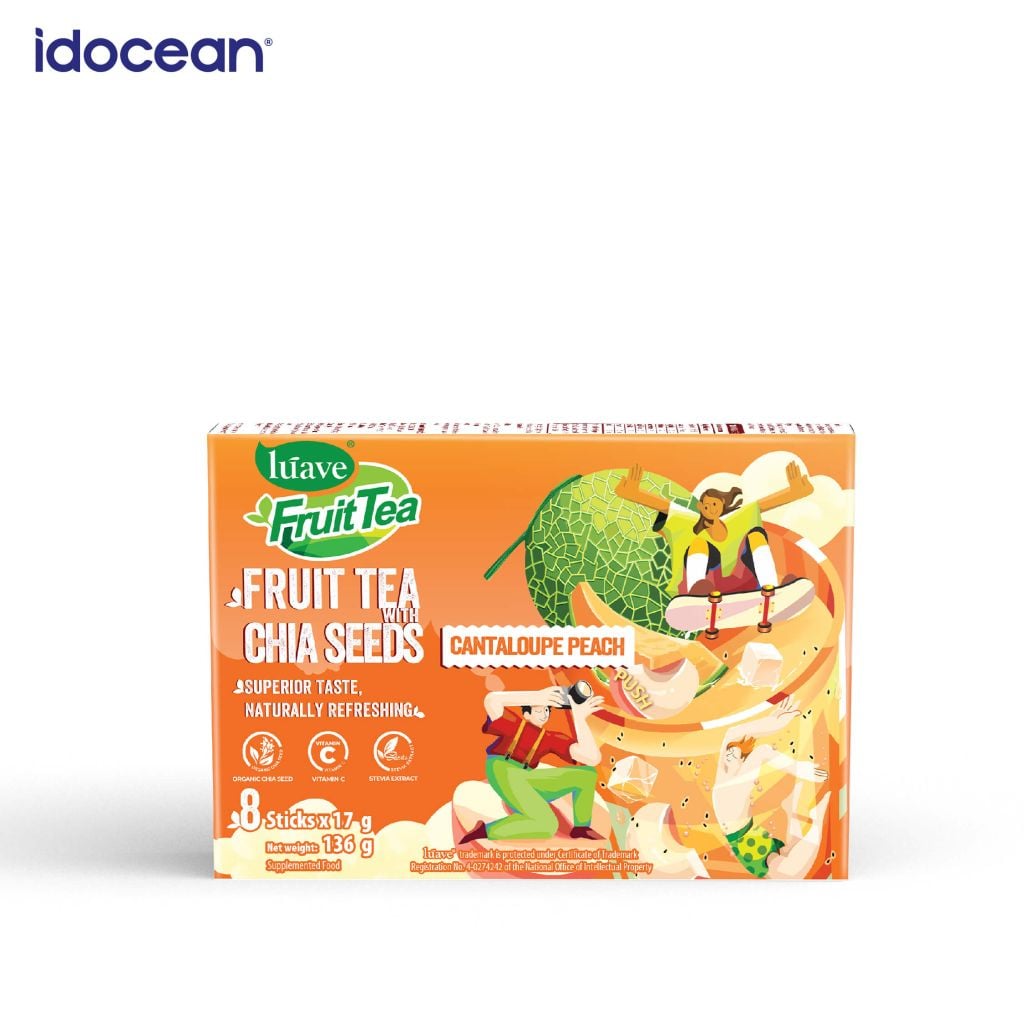 Trà trái cây hạt chia Lúave - Vị dưa lưới đào (Bổ sung vitamin C, sử dụng hạt chia hữu cơ, chiết xuất cỏ ngọt Stevia)