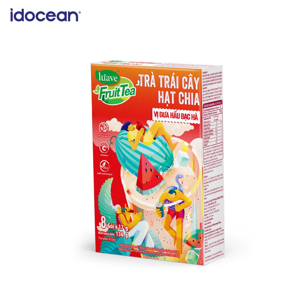 Trà trái cây hạt chia Lúave - Vị dưa hấu bạc hà (Bổ sung vitamin C, sử dụng hạt chia hữu cơ, chiết xuất cỏ ngọt Stevia)