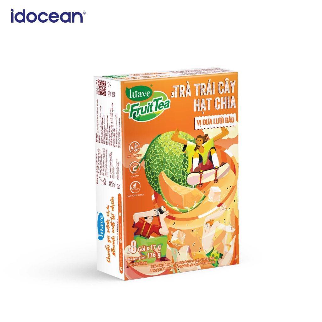 Trà trái cây hạt chia Lúave - Vị dưa lưới đào (Bổ sung vitamin C, sử dụng hạt chia hữu cơ, chiết xuất cỏ ngọt Stevia)