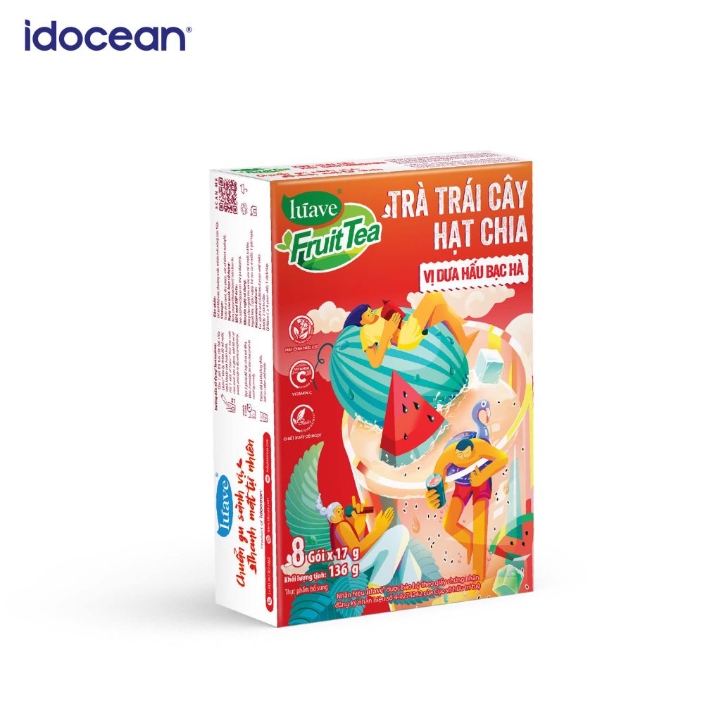 Trà trái cây hạt chia Lúave - Vị dưa hấu bạc hà (Bổ sung vitamin C, sử dụng hạt chia hữu cơ, chiết xuất cỏ ngọt Stevia)