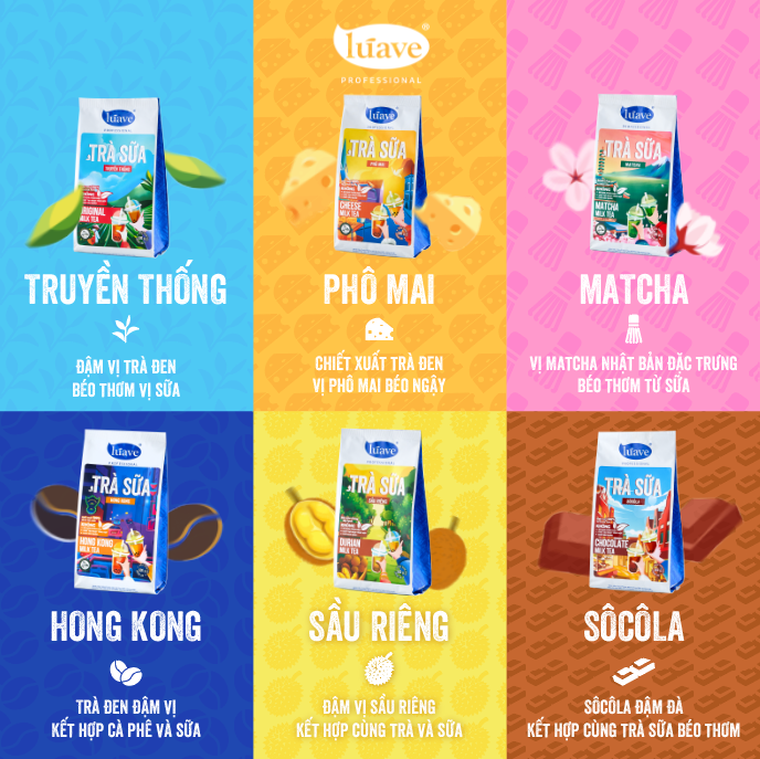 Trà sữa hòa tan Lúave - Vị sầu riêng 500gr (Pha được 2,4 lít trà sữa, chiết xuất từ lá trà tươi, không chất bảo quản,...)
