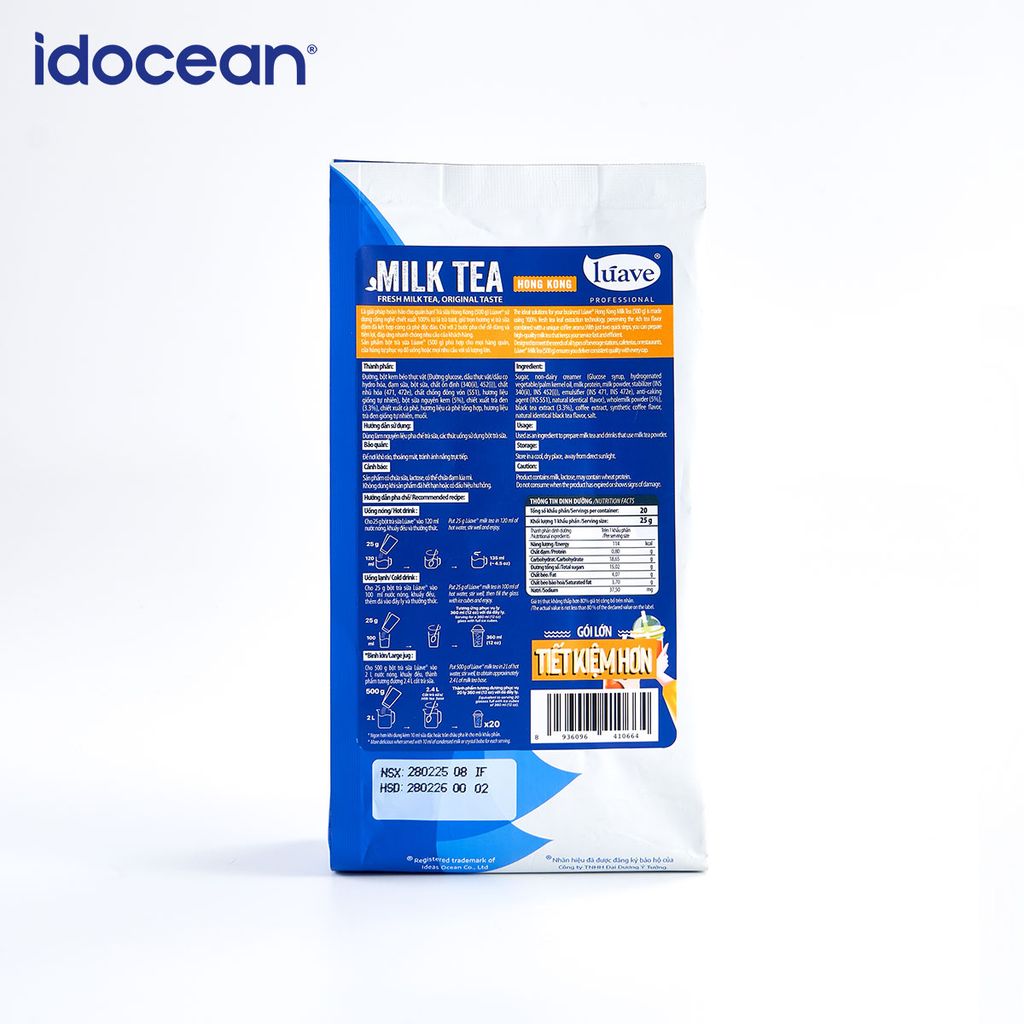 Trà sữa hòa tan Lúave - Vị Hong kong 500gr (Pha được 2,4 lít trà sữa, chiết xuất từ lá trà tươi, không chất bảo quản,...)