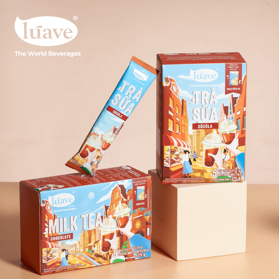 Trà sữa hòa tan Lúave - Vị Sô cô la 275gr  (5 gói trà sữa, 5 gói trân châu, đậm vị nguyên bản, ngon chuẩn tiệm)