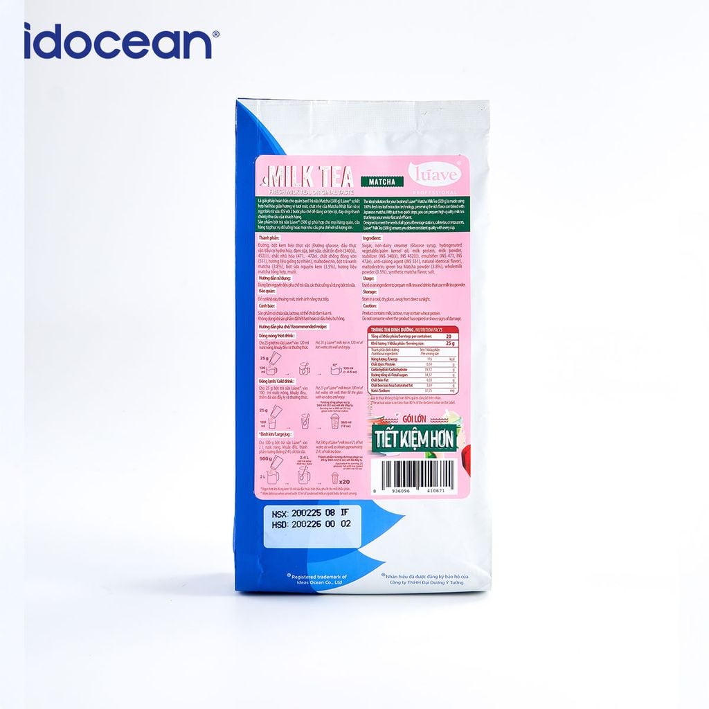 Trà sữa hòa tan Lúave - Vị matcha 500gr (Pha được 2,4 lít trà sữa, chiết xuất từ lá trà tươi, không chất bảo quản,...)