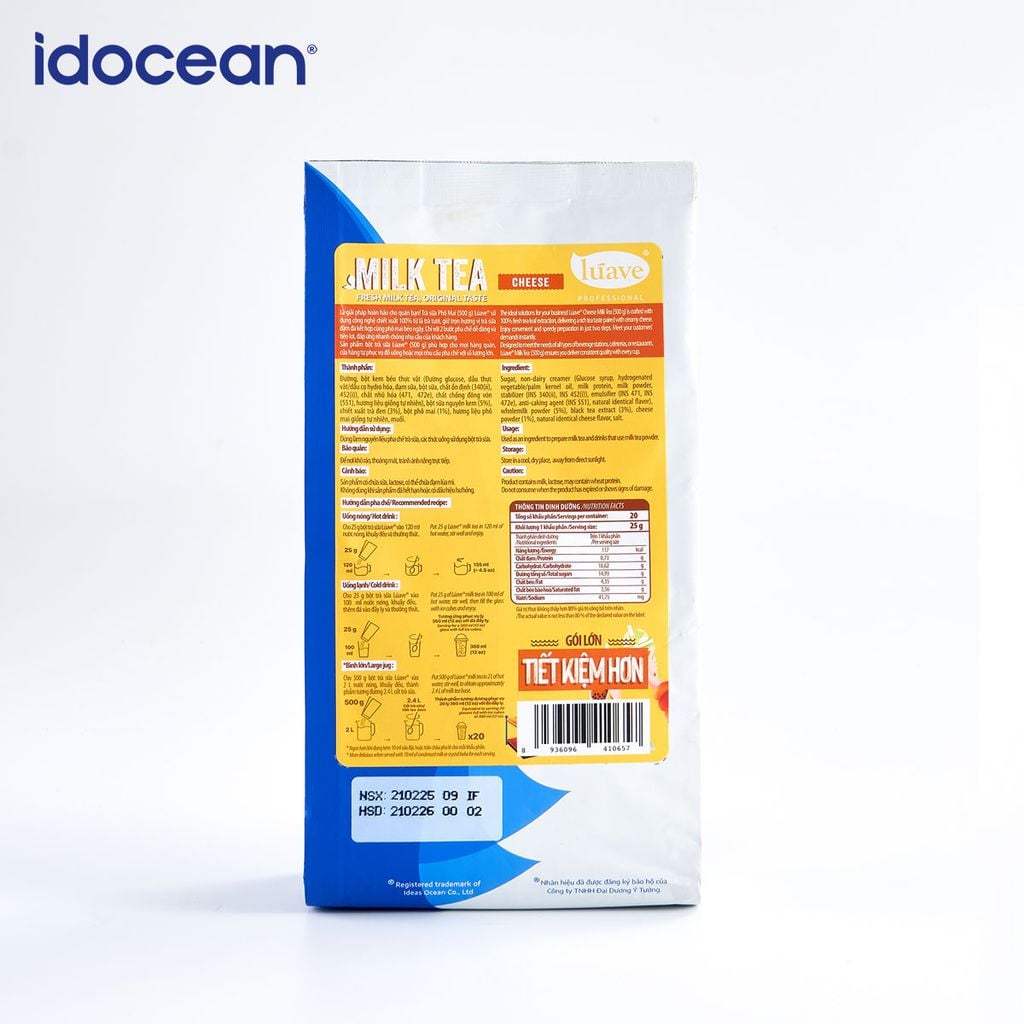 Trà sữa hòa tan Lúave - Vị phô mai 500gr (Pha được 2,4 lít trà sữa, chiết xuất từ lá trà tươi, không chất bảo quản,...)