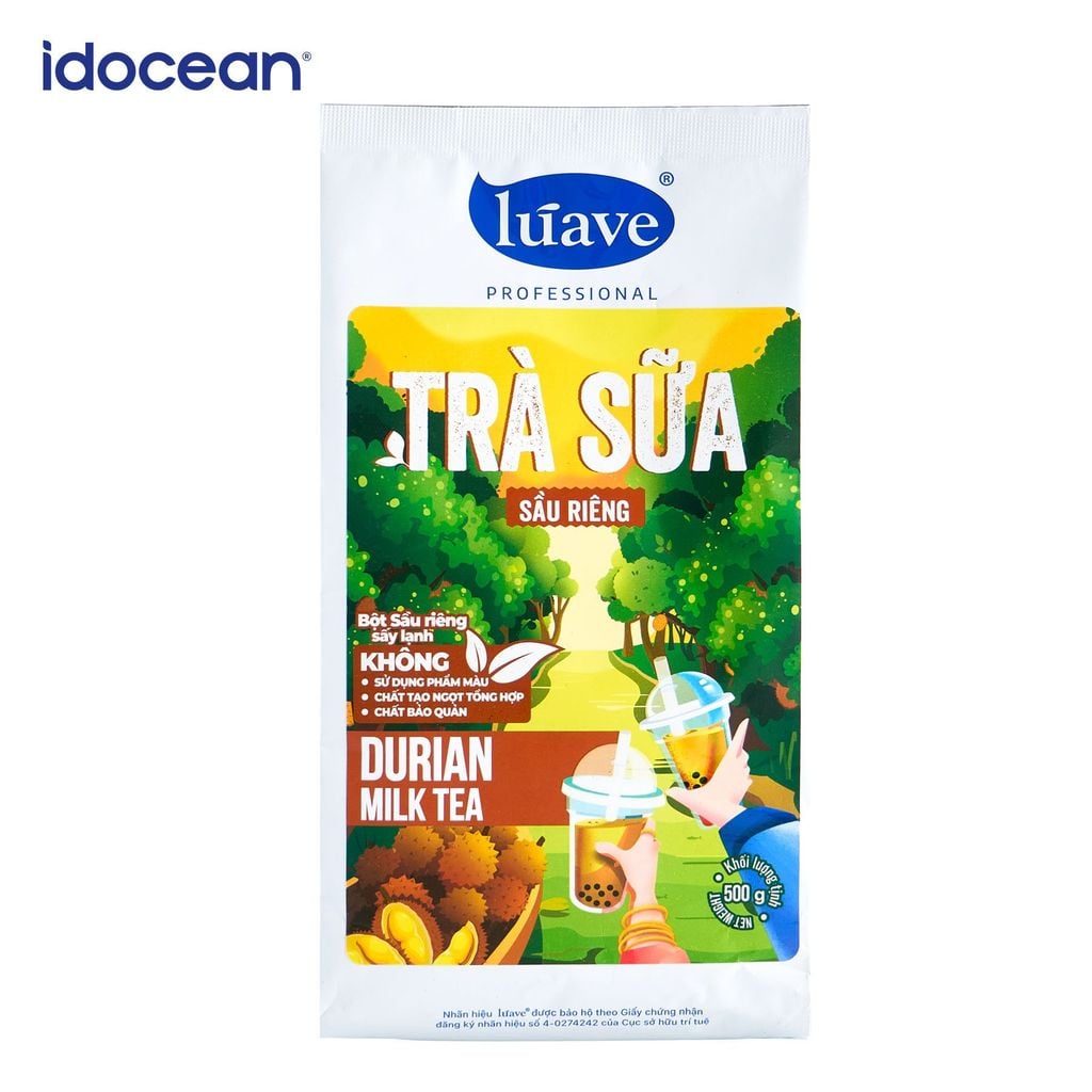 Trà sữa hòa tan Lúave - Vị sầu riêng 500gr (Pha được 2,4 lít trà sữa, chiết xuất từ lá trà tươi, không chất bảo quản,...)