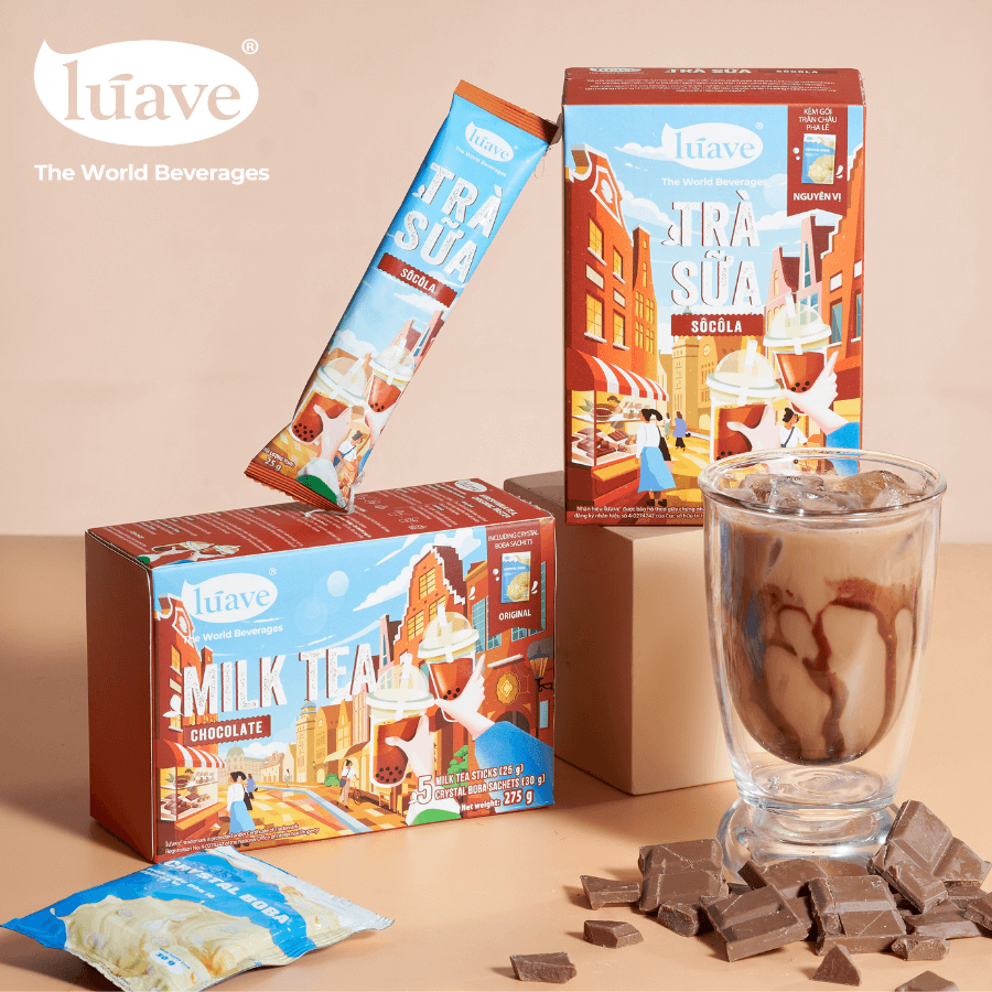 Trà sữa hòa tan Lúave - Vị Sô cô la 275gr  (5 gói trà sữa, 5 gói trân châu, đậm vị nguyên bản, ngon chuẩn tiệm)