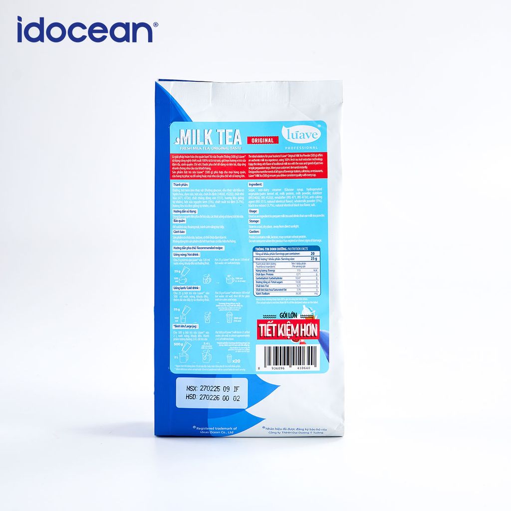 Trà sữa hòa tan Lúave - Vị truyền thống 500gr (Pha được 2,4 lít trà sữa, chiết xuất từ lá trà tươi, không chất bảo quản,...)