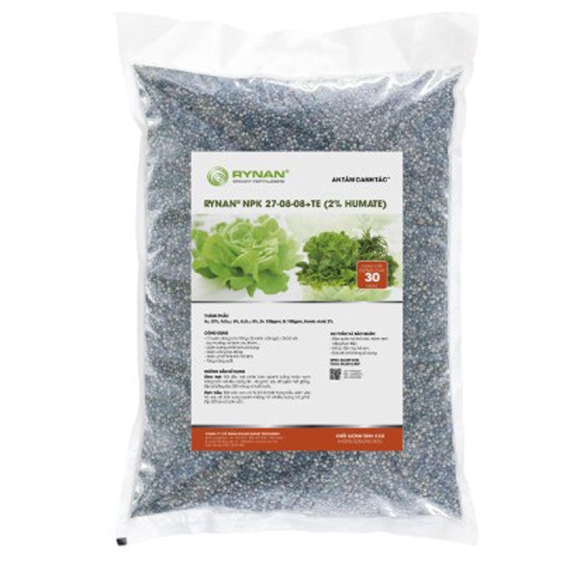 Phân bón thông minh dùng cho các loại rau ăn lá RYNAN® NPK 27-08-08+TE (2% HUMATE) - Phân Bón