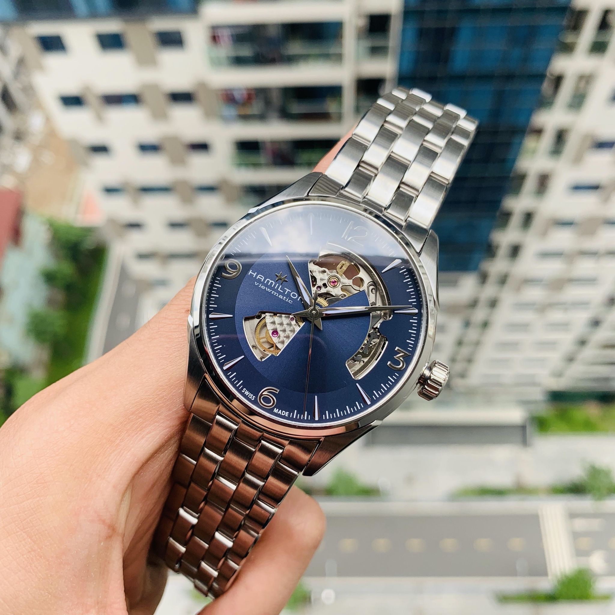 HAMILTONジャズマスターOpen Heart 42mm H32705141 Jazzmaster Open Heart Auto - Dial color:Blue - H32705141
