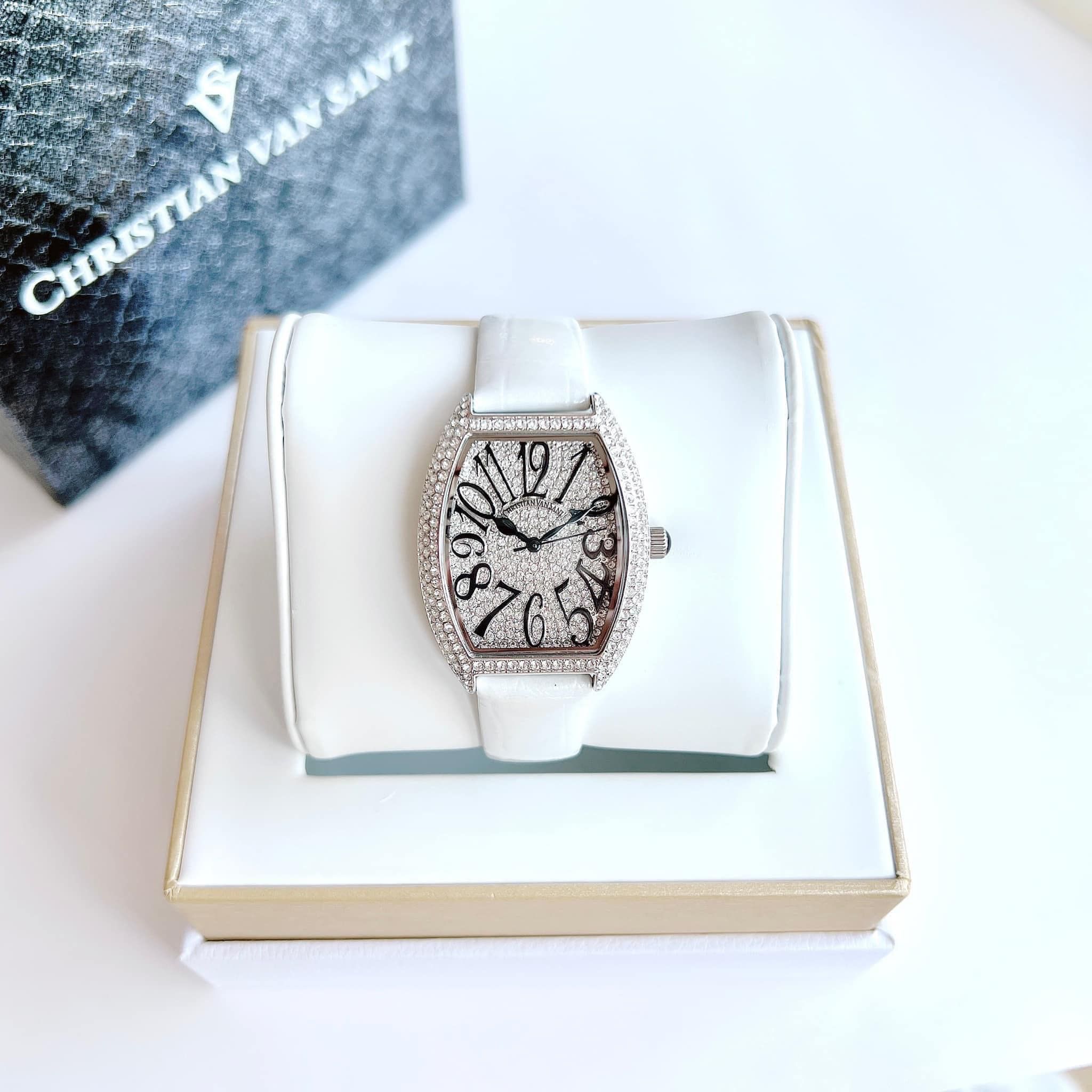 Christian Van Sant Elegant Quartz Swarovski White Dial White CV4821W PhongWatch